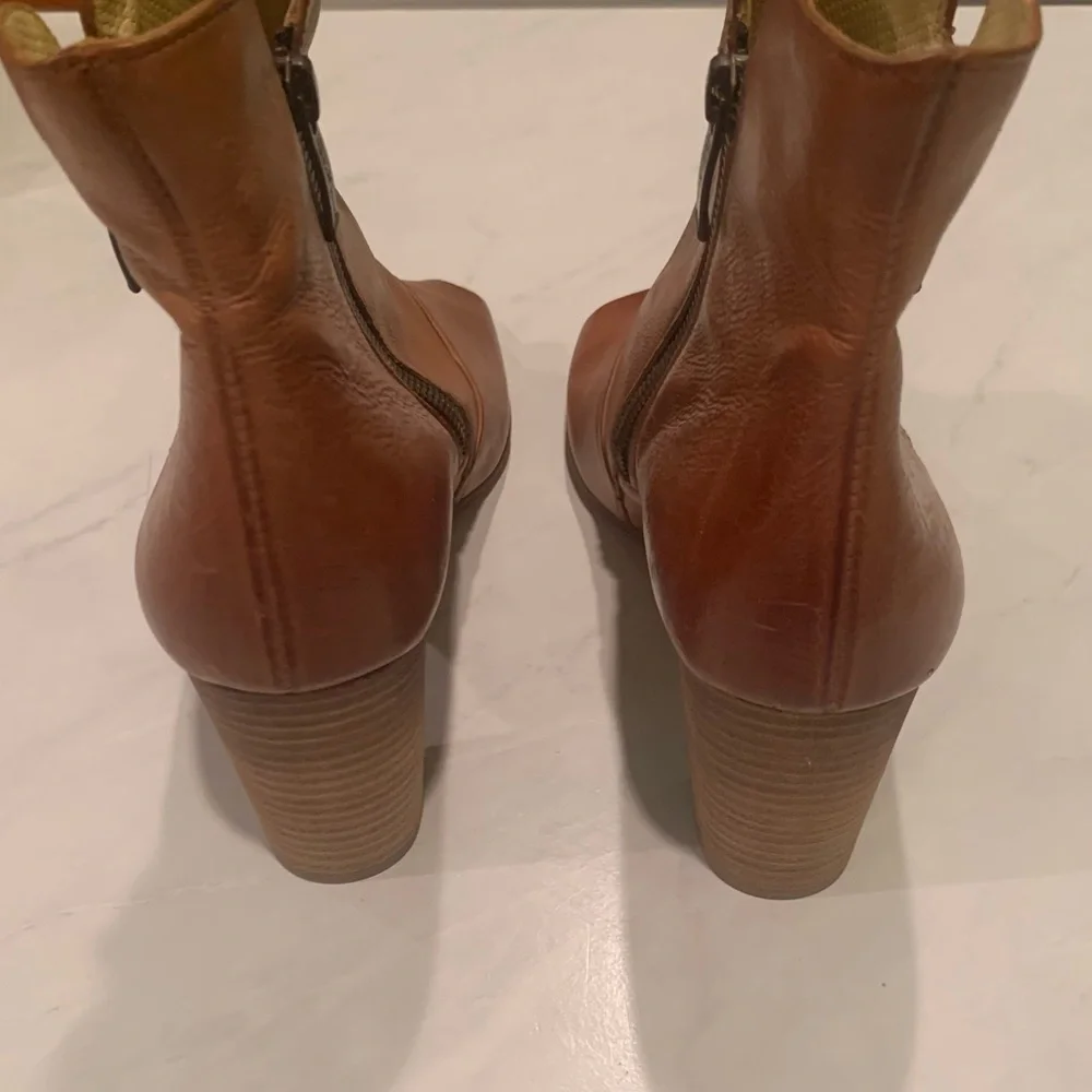 Paul Green Bellini Brown Leather Peep Toe Boot Block Heel Zipper - Picture 5 of 8